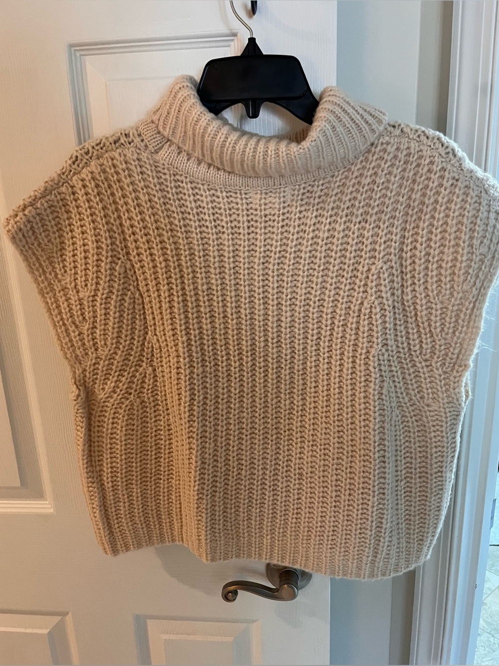 Sugarlips Cream Ribbed Turtleneck Sweater Vest in Cropped Length